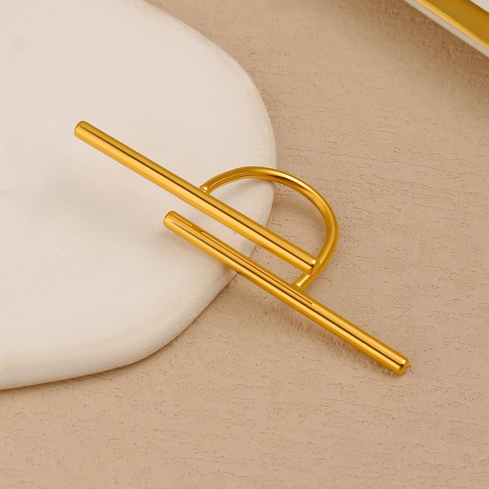 Elegant Double Line Niche Design Titanium Steel Gold Open Index Finger Ring