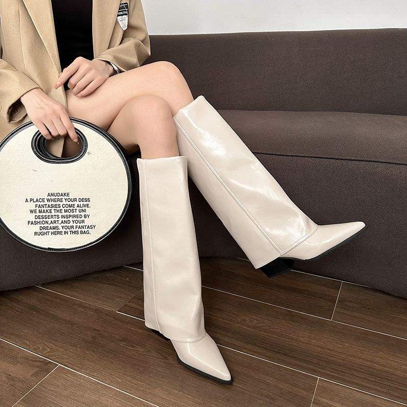 Autumn and Winter Boots But Knee High Boots High Heel Thick Heel Pointed Trousers Boots Retro Western Boots Cowboy Knight Boots