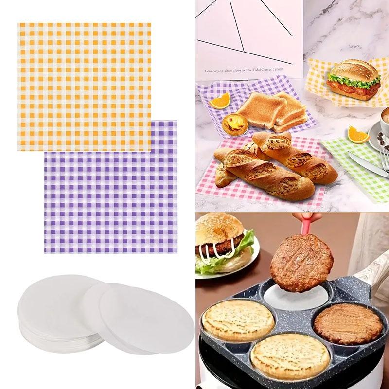 Runde Wachspapierbögen zur Burger-Patty-Herstellung Lebensmittelverpackungen Kariertes Fettbeständiges Papier für Lebensmittelverpackungen Backen von Snacks