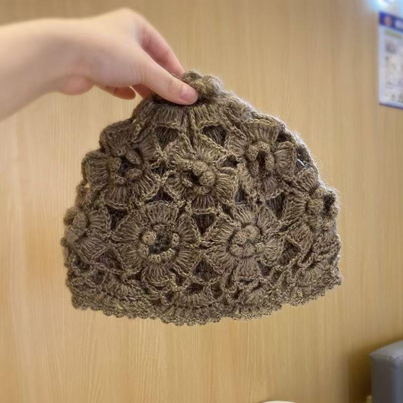 Women's Fashionable Mohair Knit Hat - Japanese Style, Double Layer, Hand-Crocheted with Tassel, Korean Trendy Autumn/Winter Accessory.