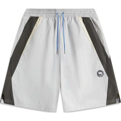 Li Ning Bad Five Basketball Series Spliced Mid Waist Drawstring Comfortable Breathable Loose Sports Shorts Men Shorts Mist-Gray AKSU445-3