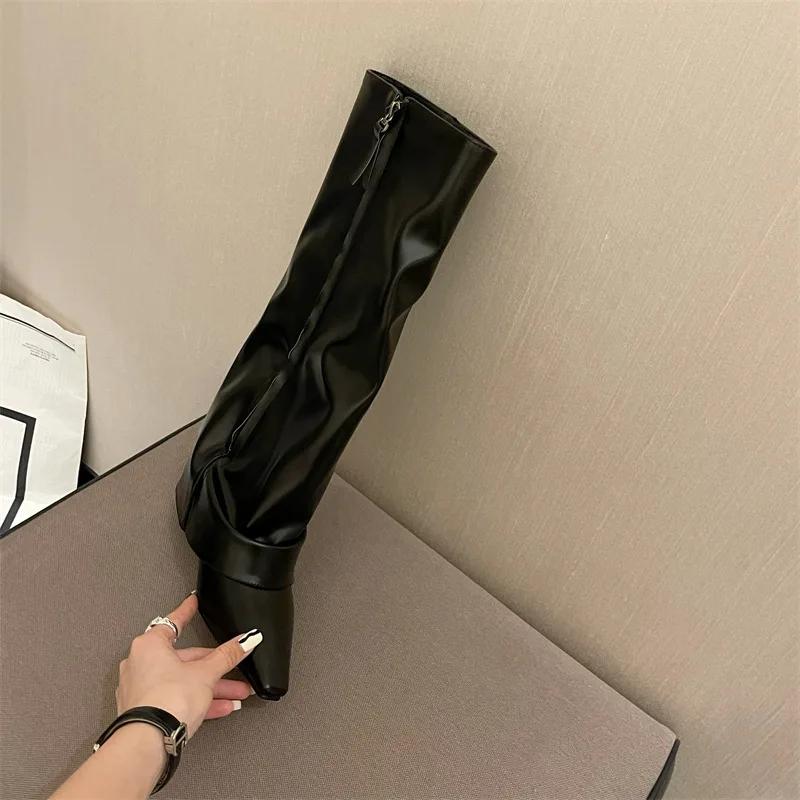 Fashion Designer Women Trouser Legs High Boots Fashion Side Zippers Long Boots Thick High Heels Autumn Winter Ladies Shoes 2025