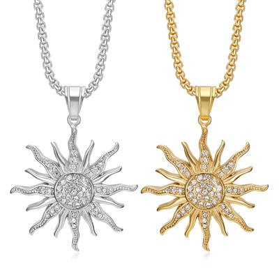 Fashion Jewelry Punk Stainless Steel Gold Plated Sunflower Pendant Necklace for Men