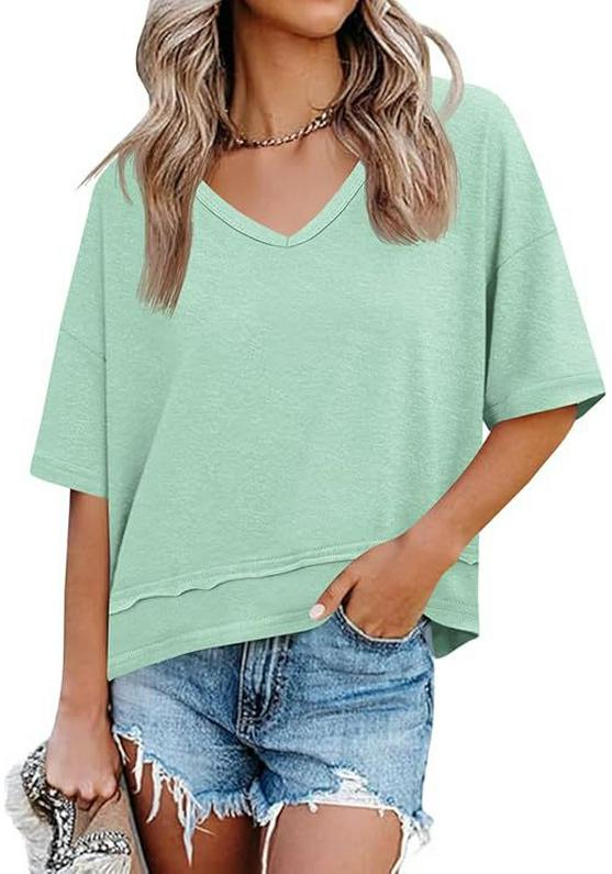 Summer 2025 Women's V-Neck Casual Loose Fit Short-Sleeve Fashion T-Shirt