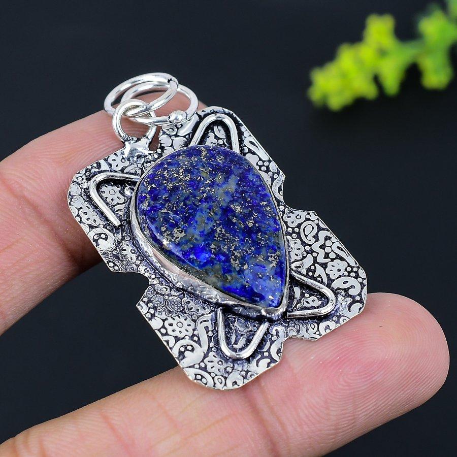 Lapis Lazuli Gemstone Handmade 925 Sterling Silver Jewelry Pendant 2.05" B9d14