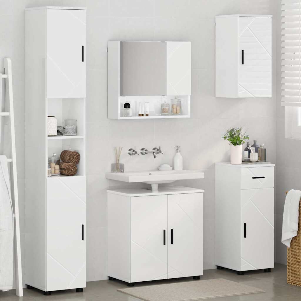 Bathroom Furniture Set 5 Pcs High Gloss White Particleboard & Metal