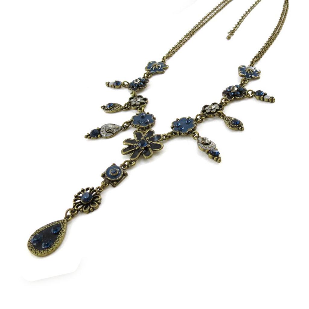Les Trésors De Lily [E5722] - Designer Necklace 'Fleurettes' Navy
