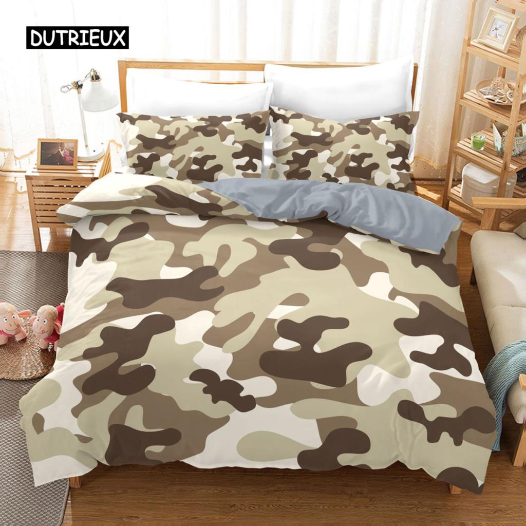 Camo Duvet Cover Set Camouflage Concept Concealment Bedding Set King Size Grey Black Twin Comforter Cover for Kids Teens Adults