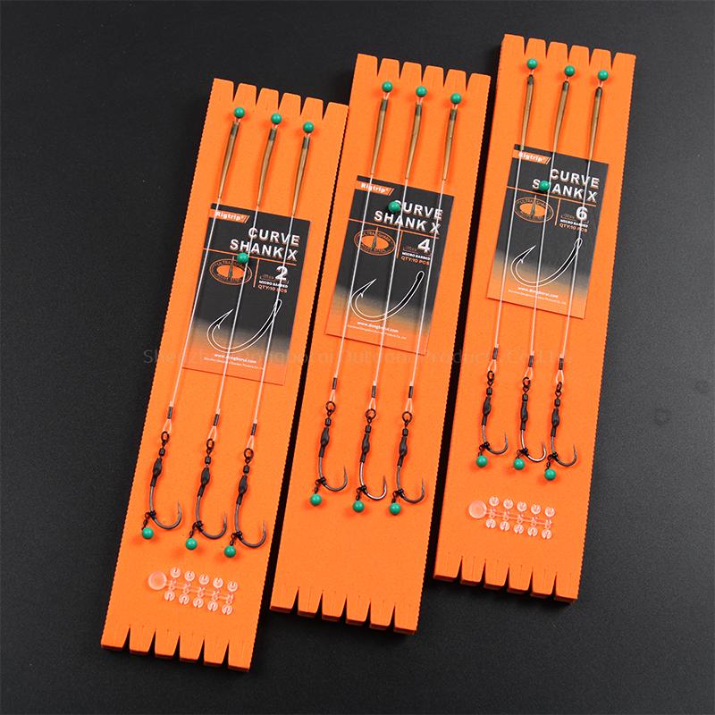 6pcs Carp Fishing Rig Kit Combi Spinner Rig With Bait Folss Fine Latch Needle Floss Cap Hook 2 4 6 PTFE Coated Micro Barb Curve Shank Carp Hooks