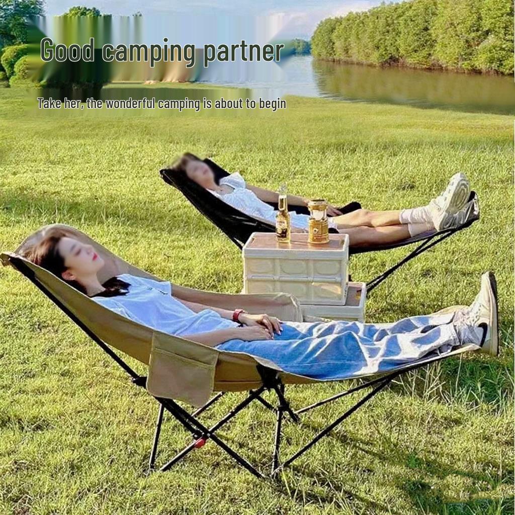 Portable Outdoor Folding Recliner: Office, Camping, Beach, or Lunch Break Moon Chair Mini Khaki Moon Chair: Four-layer Padding