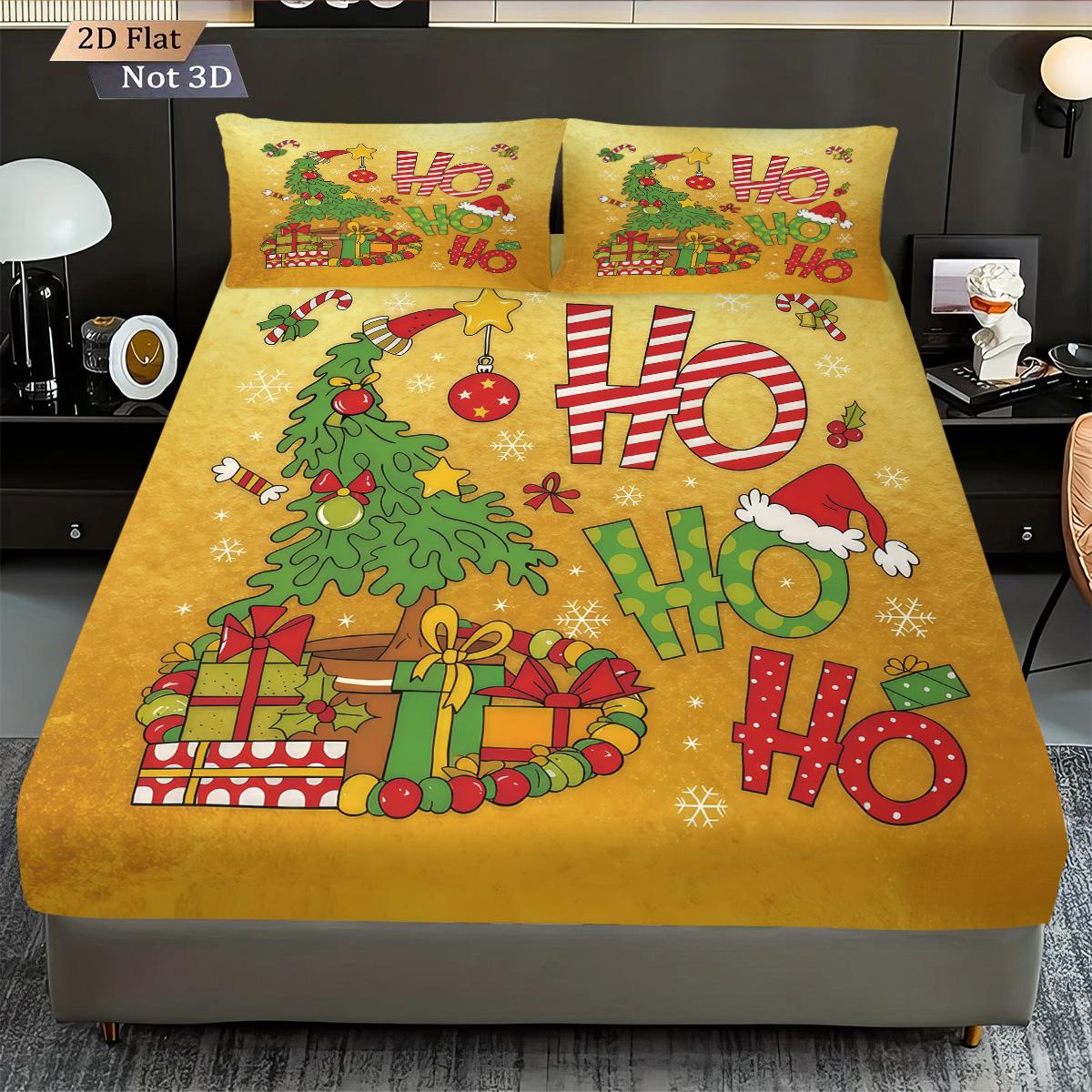 

3 шт. Набор простыней без резинки с мультяшным принтом рождественской елки HO, разные размеры, мягкое покрывало для кровати, спальное белье для спальни, праздничное украшение 90x191cm