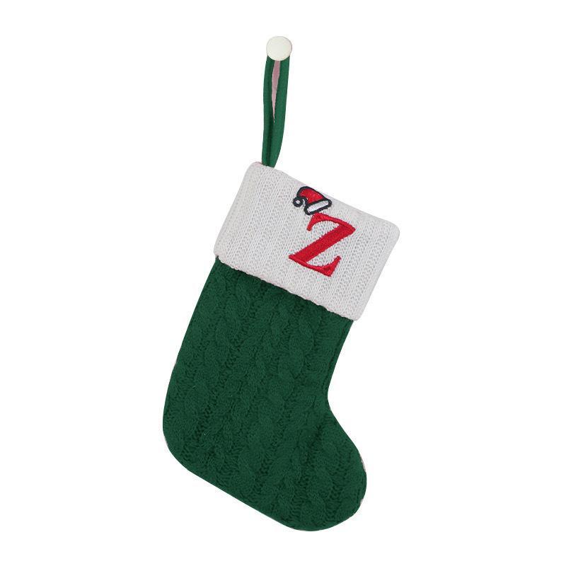 1 Stück Monogramm Gestrickte Socken Grün A-Z Buchstabe Hängende Weihnachtsstrümpfe Kamin Weihnachtsbaum Hängend Party Dekoration