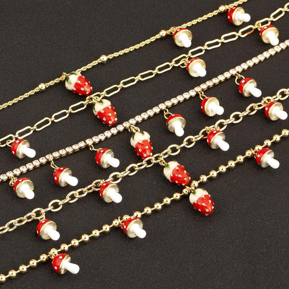 Mushroom Shape Strawberry Necklace Copper Zircon Sweet Necklace Simple Necklace  For Girl