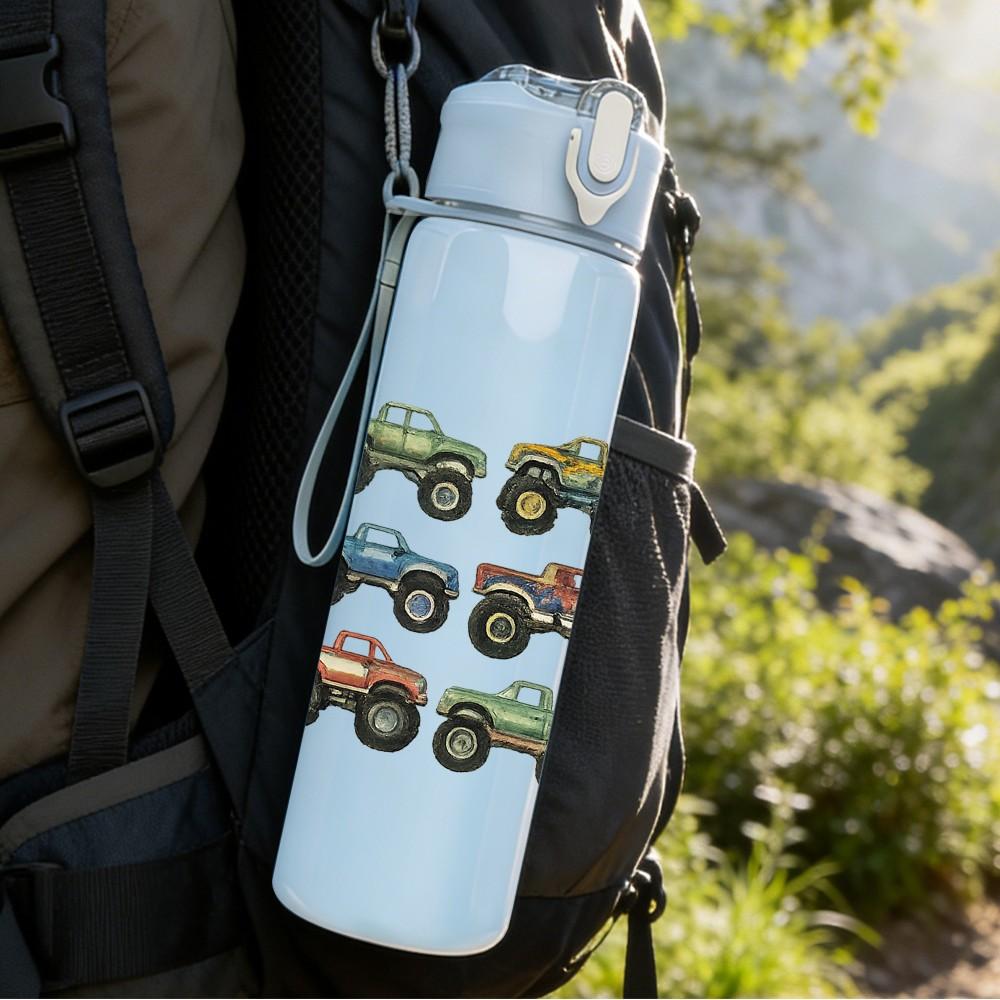 1PC Toy Car Collection Seamless Print 750ml Color Plastic Sports Water Bottle Leakproof Flip Straw Lid Suitable for Sports Office Home Use