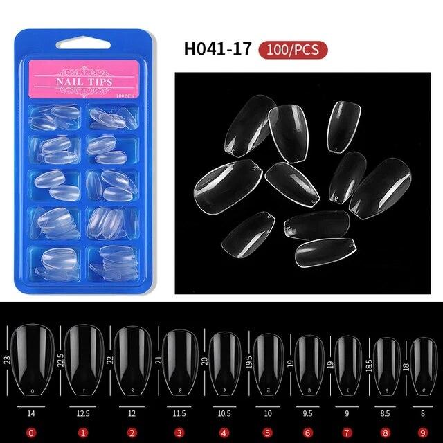 100pcs/box Clear Transparent Seamless Fake Nails Full Coverage False Nails Tips Short T-shaped Full Sticker For Nails Manicures