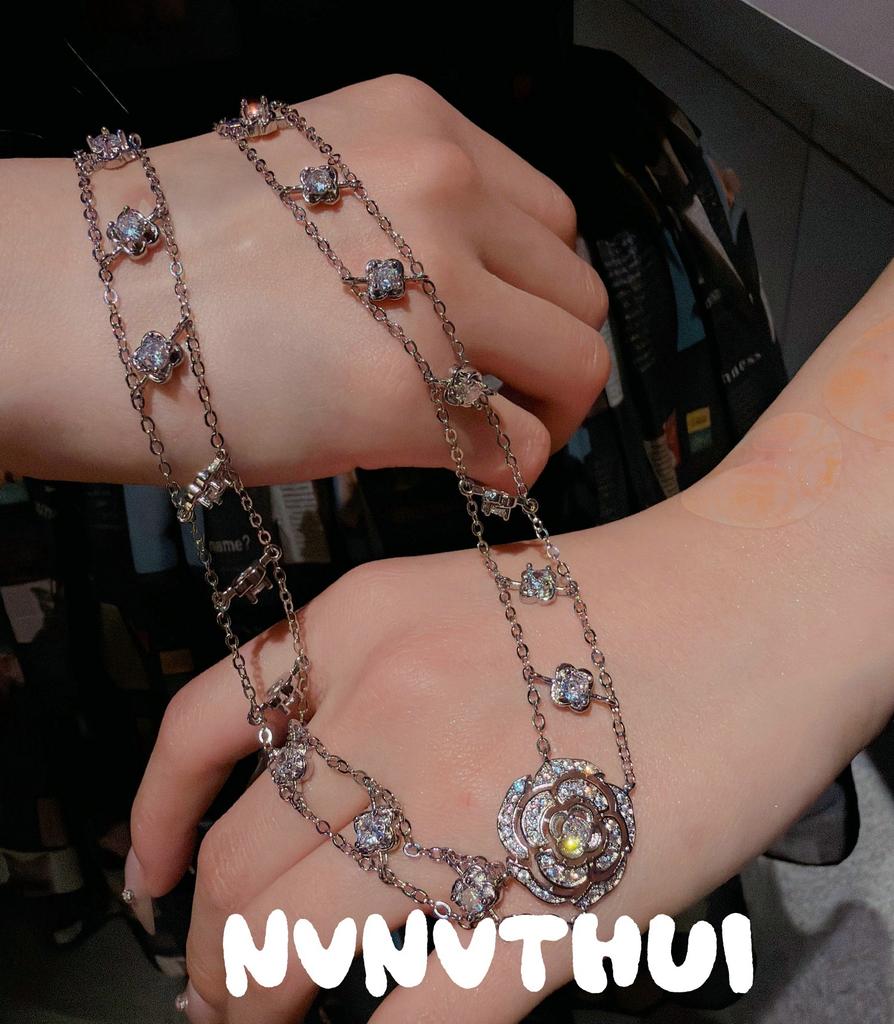 Sparkling Rose Water Drop Gemstone Necklace, Designer Spinel Zircon Rose Ring Bracelet Plated 18K Gold