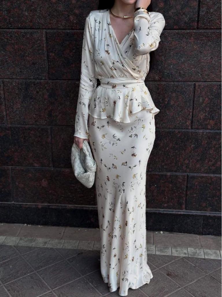 2025 Summer European & American Sexy V-Neck Long Sleeve Elegant Dress