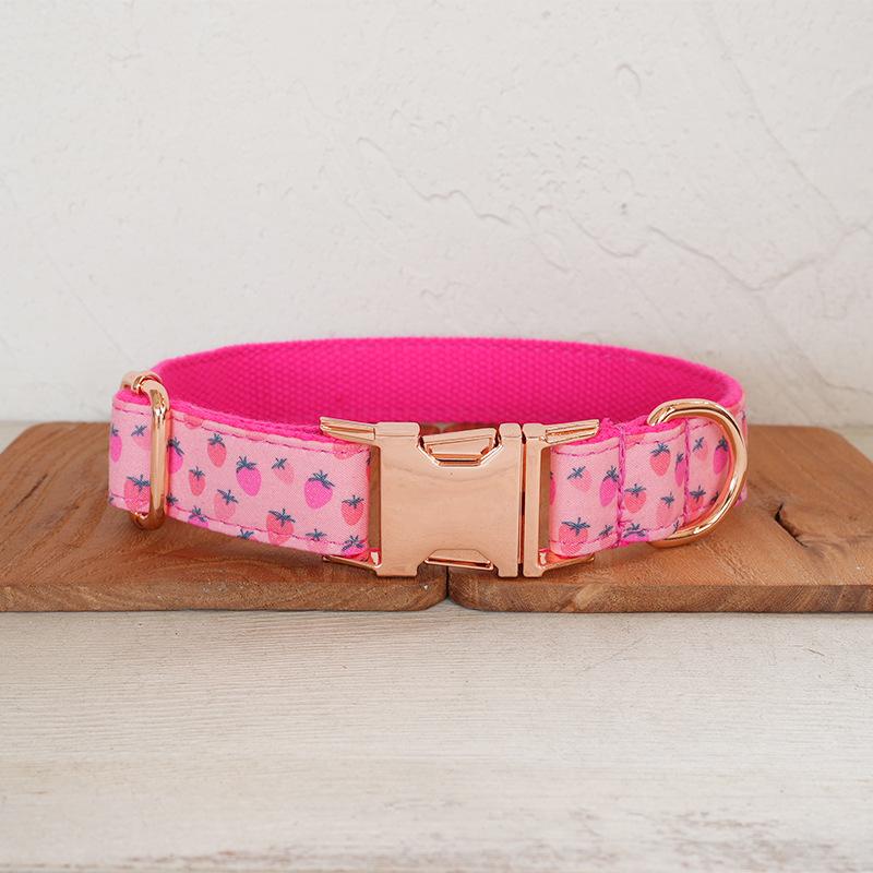 MUTTCO Strawberry Dog Collar & Leash Set with Rose Gold Buckle (UDC-186M) L