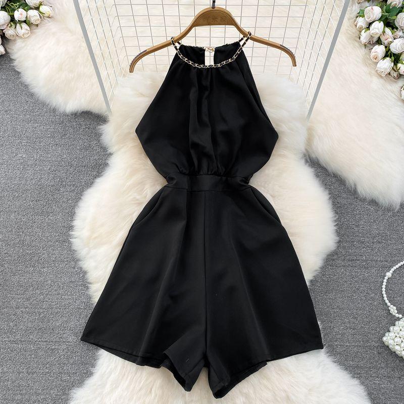 

round Neck Cold Style High Waist Socialite Elegant Jumpsuit Black L
