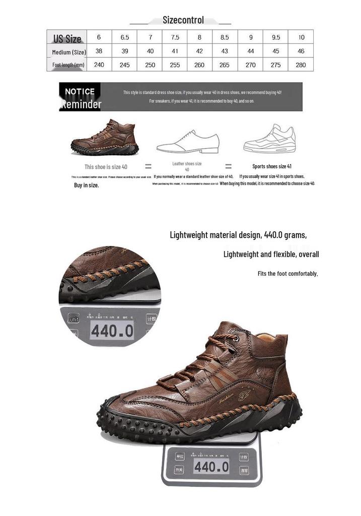 Italian Brand High-Grade Genuine Leather Men's Fleece-Lined High-Top Casual Sports Shoes