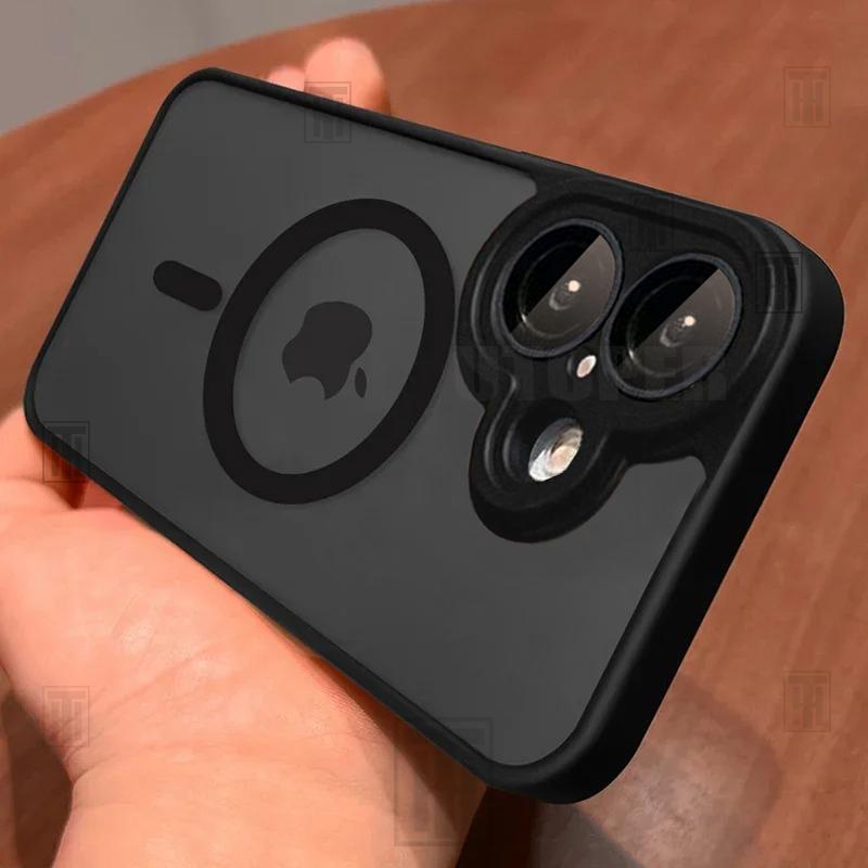 New Black Frosting Translucent Antiskid Case for iPhone 16 15 14 13 12 11 Pro Max Plus Lens Protect Magsafe Magnetic Matte Cover