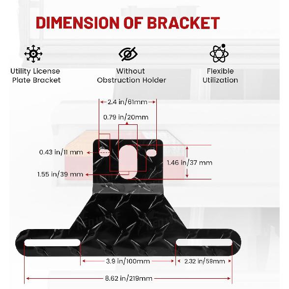 RED WOLF Trailer License Plate Light Holder Aluminum Utility License Plate Bracket For RV ATV Trailer Adjustable License Plate Metal License Plate