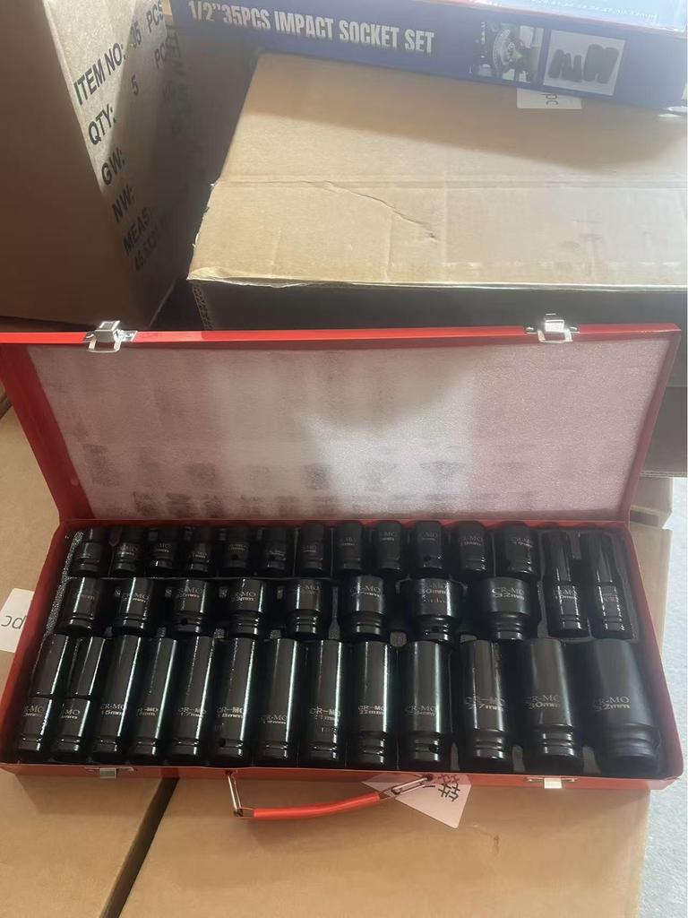 35-Piece Heavy Duty 1/2" Air Impact Socket Set - Black Hex, Extended Screwdriver Electric Wrench Tool