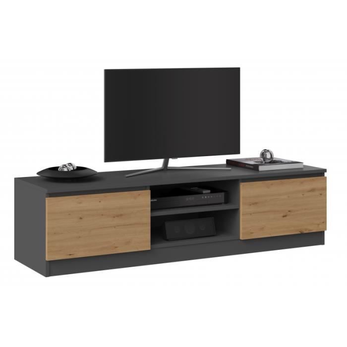 TIVOLI - Modern Style TV Stand - 140x40x36cm - 2 Shelves + 2 Doors - Storage for TV/audio Equipment