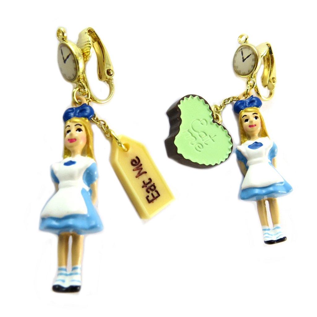 Les Trésors De Lily [P2049] - Artisanal Clip Earrings 'Monde Merveilleux' (Alice) Blue White Gold - 55x10 Mm