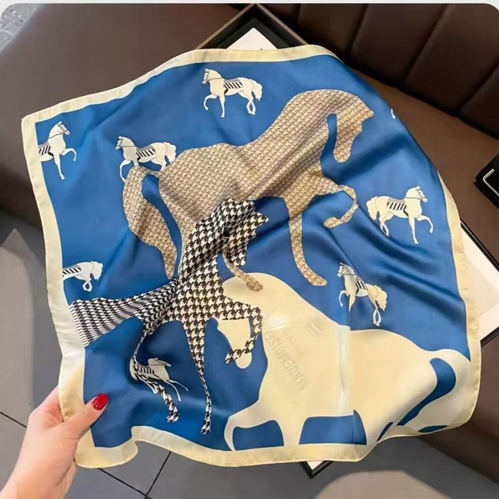 Elegant Square Silk Scarf Flower Pattern Handbag Wraps Head Handkerchief 70*70Cm Double Sides Neckerchief Women