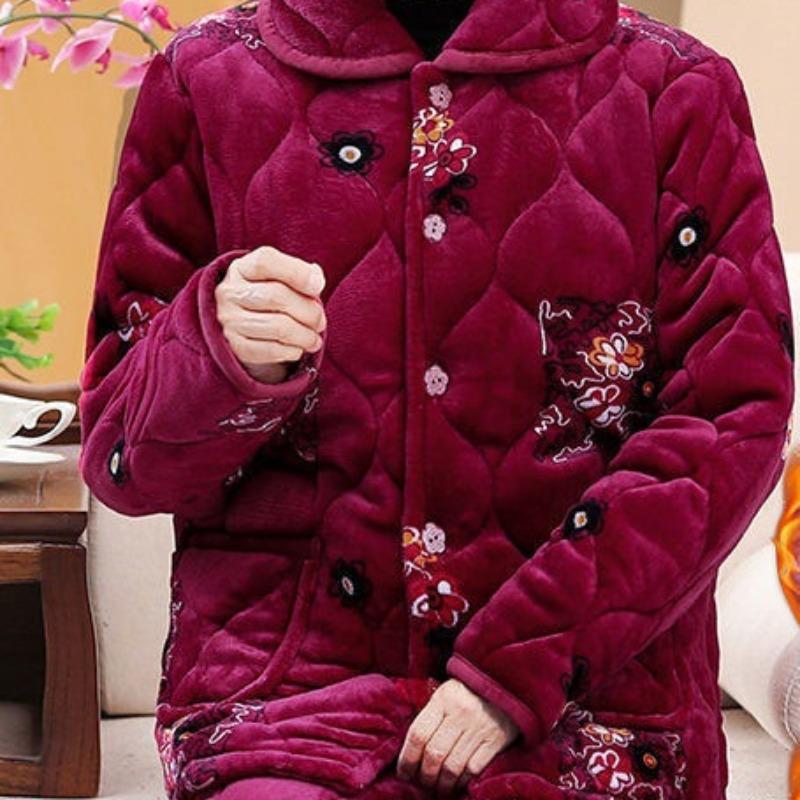 Three-layer thickened coral fleece pajamas loungewear semicircular jujube