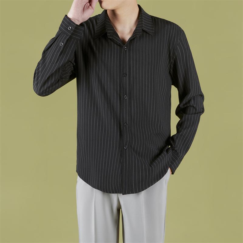 

Высококачественная рубашка с длинным рукавом, мужская полосатая рубашка, мужская облегающая, большого размера L