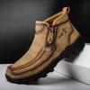 Men's High-Top Leather Casual Zip Boots - Handmade, Plus Size Available