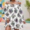 Women Plus Size White Floral Printed Cold Shoulder Long Sleeve Dress