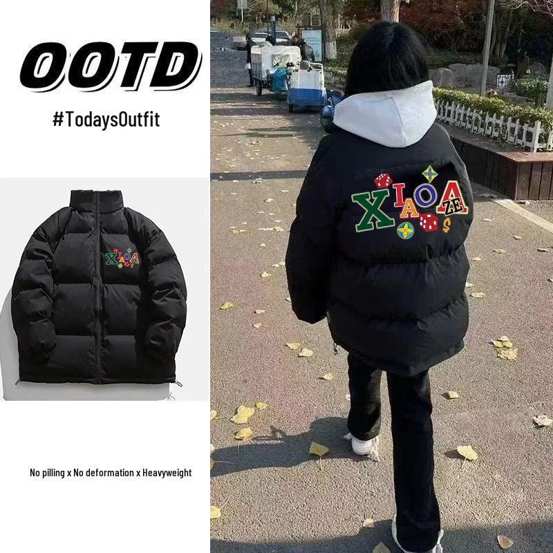 Unisex Autumn/Winter Thickened Cotton Padded Jacket with Letter Print