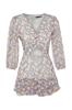 Women's Fashion New Jumpsuit Green Floral Pattern Cut Out Detailed Mini Lined Chiffon Woven Jumpsuit
