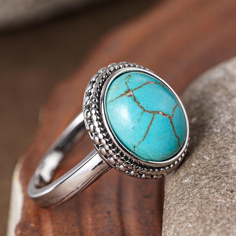 Huitan Vintage Style Imitation Turquoise Women Rings Zinc Alloy Color for Party Daily Holiday Unique Low-key Accessories Zircon
