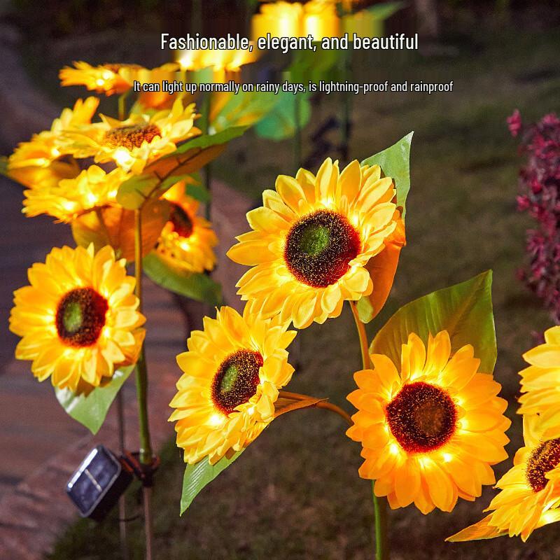 Solar Powered 3-Head Sunflower LED Garden Stake Light