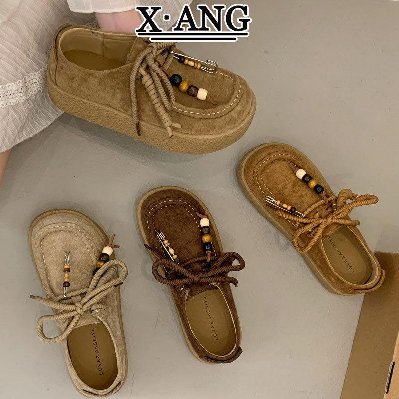 Cowhide Kangaroo Shoes Thick-soled Women's Shoes Autumn New Soft-soled Casual Loafers