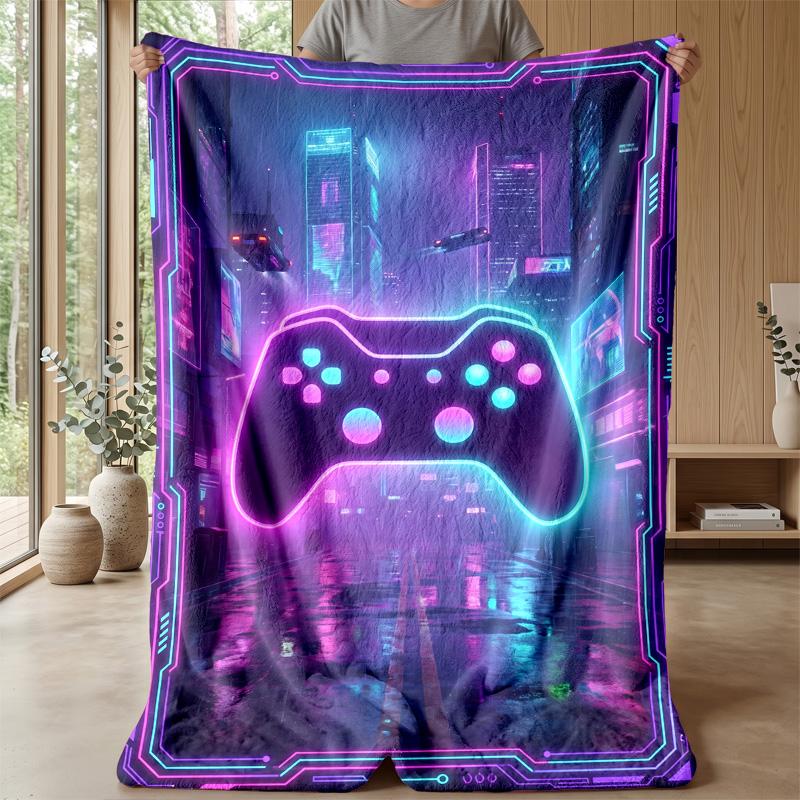 Cyberpunk Gamepad City blanket Personalized Name Flannel Blanket Soft Cozy Plush Throw for Sofa Bed Lightweight Home Decor