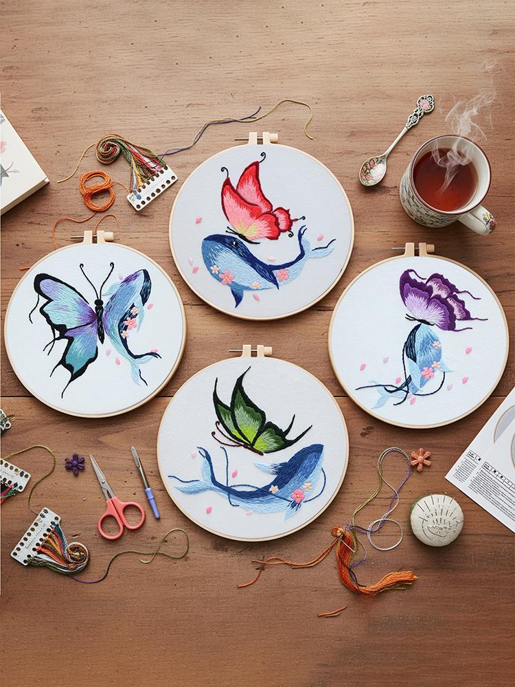 4 Pack Animal DIY Embroidery Kit with Embroidery Hoop Embroidery Starter Kit for Beginners Adults Hand Craft Lover Gift