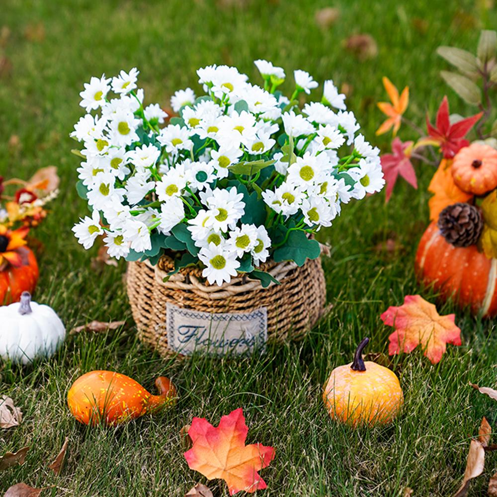 Artificial Sunset Mums Flowers Waterproof Fake Fall Flowers for Outdoor Garden Patio Home Planters Home Decoration