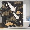 Classic Japanese Crane Pattern Shower Curtain Decor Home Waterproof Bathroom Decoration (Black)