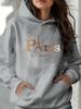 Women's Autumn and Winter Warm and Loose Casual Paris Pattern Printed Suede Long Sleeved Hooded Sweatshirt