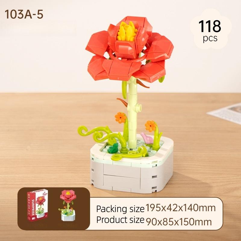 Cartoon Flower Building Blocks, Children's Educational Toys, Birthday Gifts for Boys and Girls, Camellia and Sunflower Model