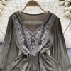 Floral Embroidery Spring Loose Blouse Elegant Bohemian Design Long Sleeve Ladies Fashion  Summer Casual Shirt