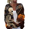 Women's Halloween Long Sleeve Knit Cardigan Button Up Sweater Skeleton and Pumpkin Musical Print Lightweight Outerwear for Fall and Winter