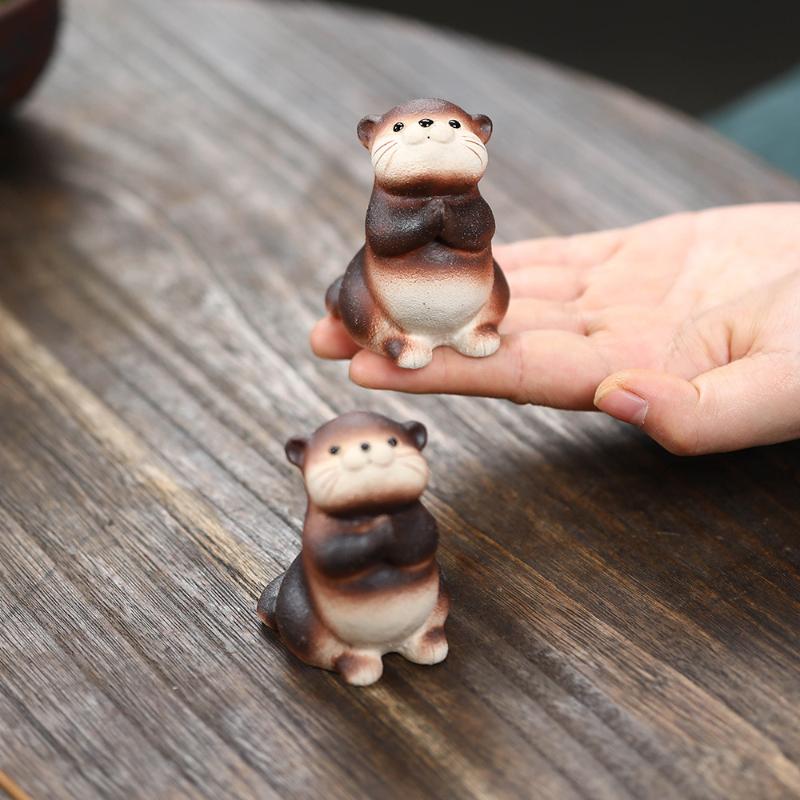1pc Yixing Purple Clay Tea Pet Otter Ornament Animal Tea Play Decoration Tea Table