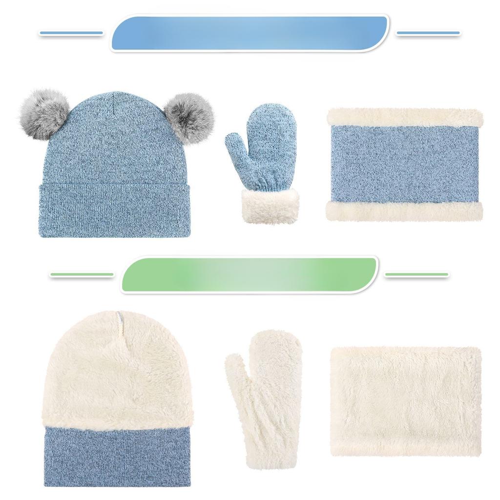 Children's Hat Scarf Gloves Three Piece Set Winter Thickened Warm Knitted Ear Protection Ball Cap Three Piece Set