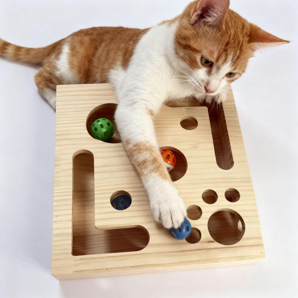 Katzenkratz-Puzzle-Anreicherungsbox, Interaktives Katzenpuzzle-Spielzeug, mit Glöckchenball & Schleifpapier innen, Mental für Krallen Gesundheit, Kratzbox Spielzeug